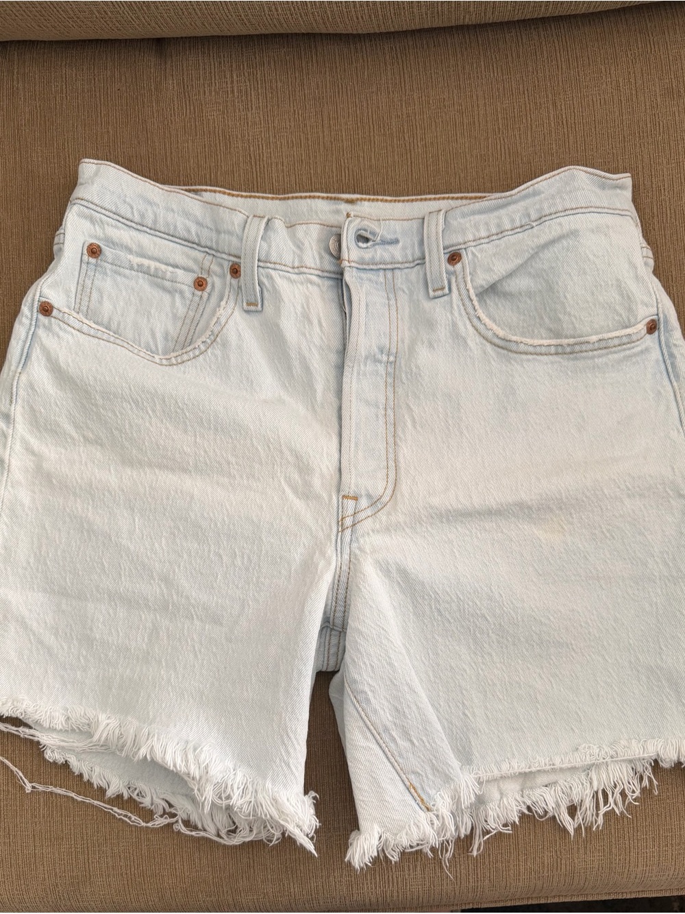Levi's White Frayed Hem Denim Shorts